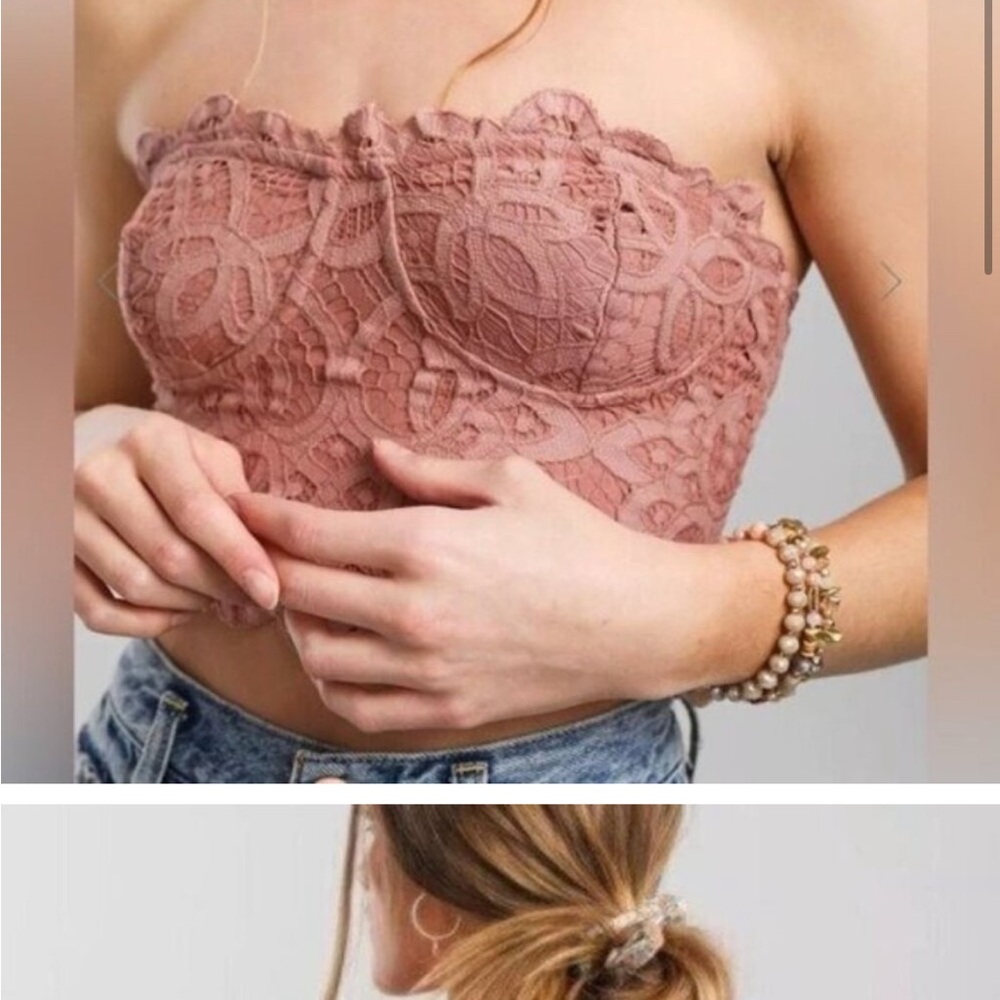 Free people cropped tube top, pink lace size small